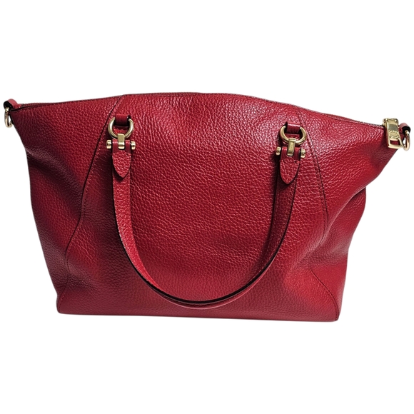 Coach Prairie Satchel Red Shoulder Bag Pebbled Leather Crossbody Strap - Picture 3 of 8